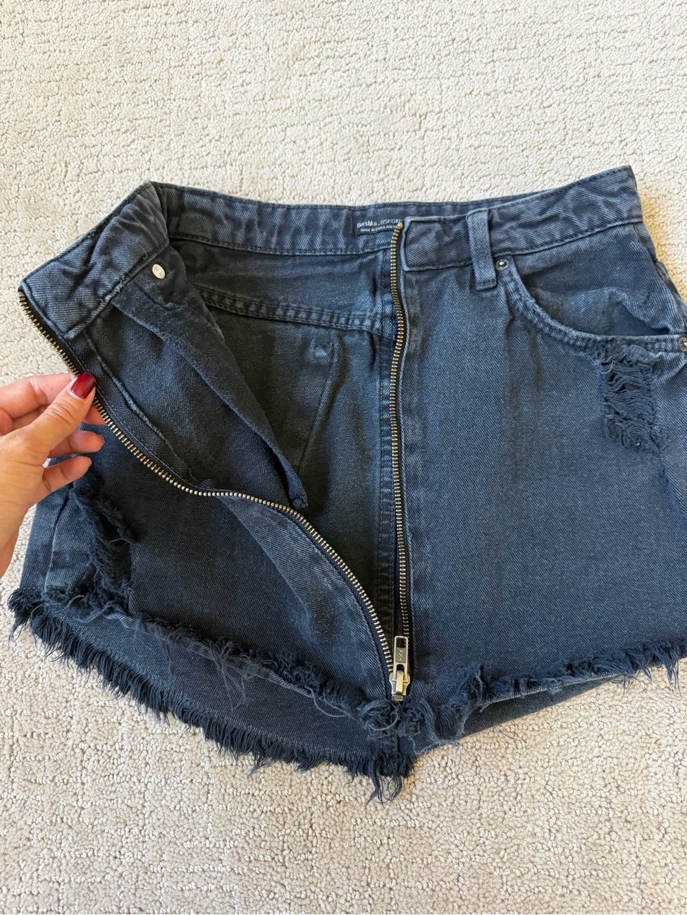 Bershka Frayed Black Mini Denim Skirt - Picture 3 of 4